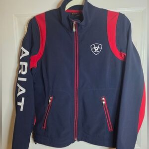 Ariat Jacket Boys Size M (10) Softshell Full Zip Up Navy Red Outdoor Running Tek